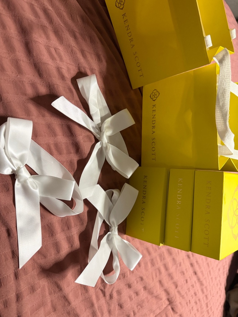 Kendra Scott Bright Yellow Jewelry Boxes with White Ribbons and Gift Bags - Picture 12 of 14
